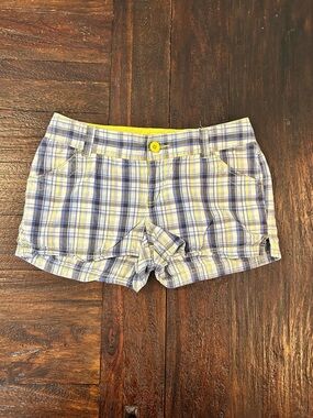 Y2K Vintage Blue and Yellow Plaid Low Rise Shorts